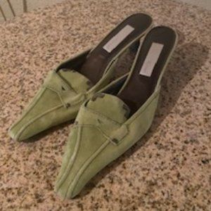 Suede Leather Mules Slides Slip On sz 7 Lime Green